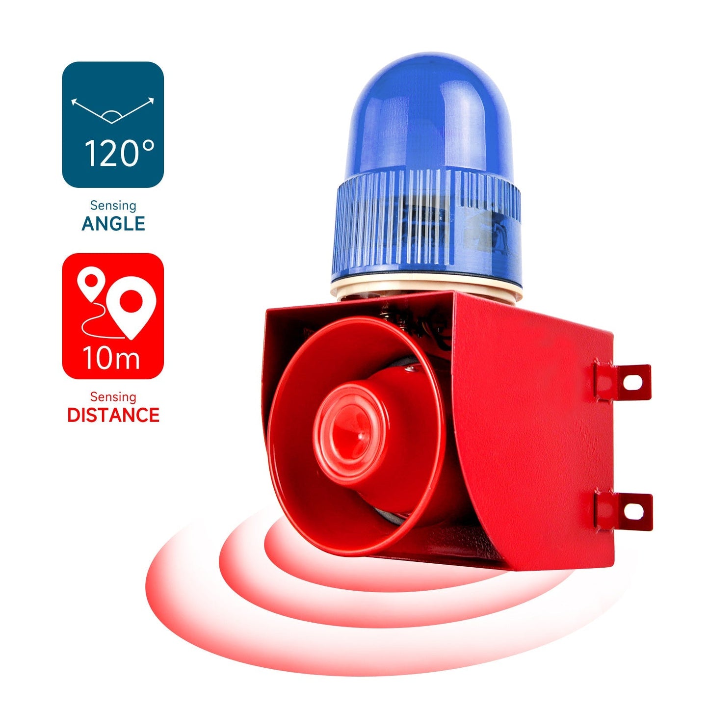 YASONG SLA-01W Motion Sensor & Detector Alarm Siren Waterproof LED Strobe Warning Light Siren with 120dB Horn Power 25W for Factories, Warehouses and Docks