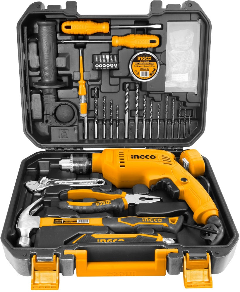 INGCO Impact Drill 550W with 111pcs Hand Tool Kit HKTHP11111