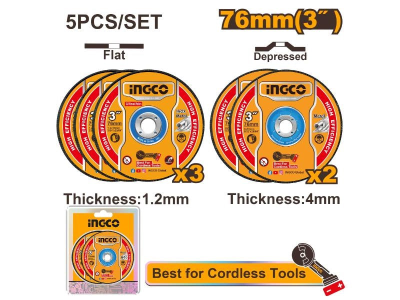 INGCO 5 pcs 76mm Abrasive Cutting Grinding Disc for CAGLI7601 MCD303768