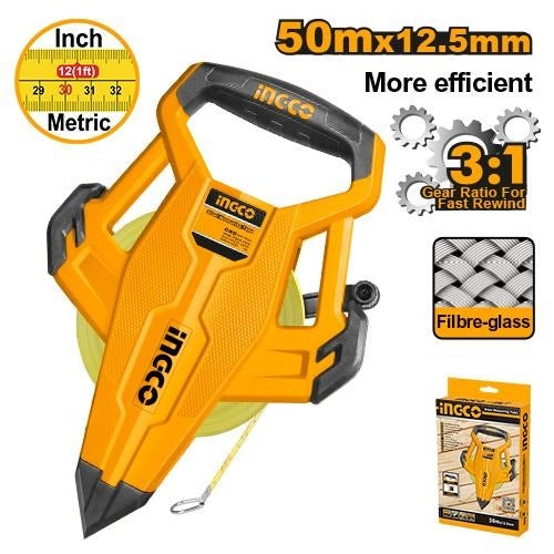 INGCO Fiberglass Measuring Tape 50m/165FT 12.5mm Blade Width HFMT8350