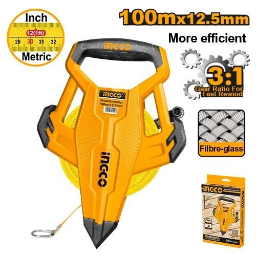 INGCO Fiberglass Measuring Tape 100m/330FT 12.5mm Blade Width HFMT83100