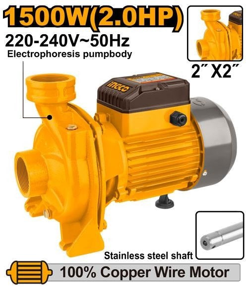 INGCO Centrifugal Pump 1500W 2" x 2" Max Head 18m Maxflow 450L/MIN MHF15008