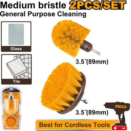 INGCO 2pcs 1/4" Hexa Shank Medium Bristle Brush set WCBM2335 โ view 2