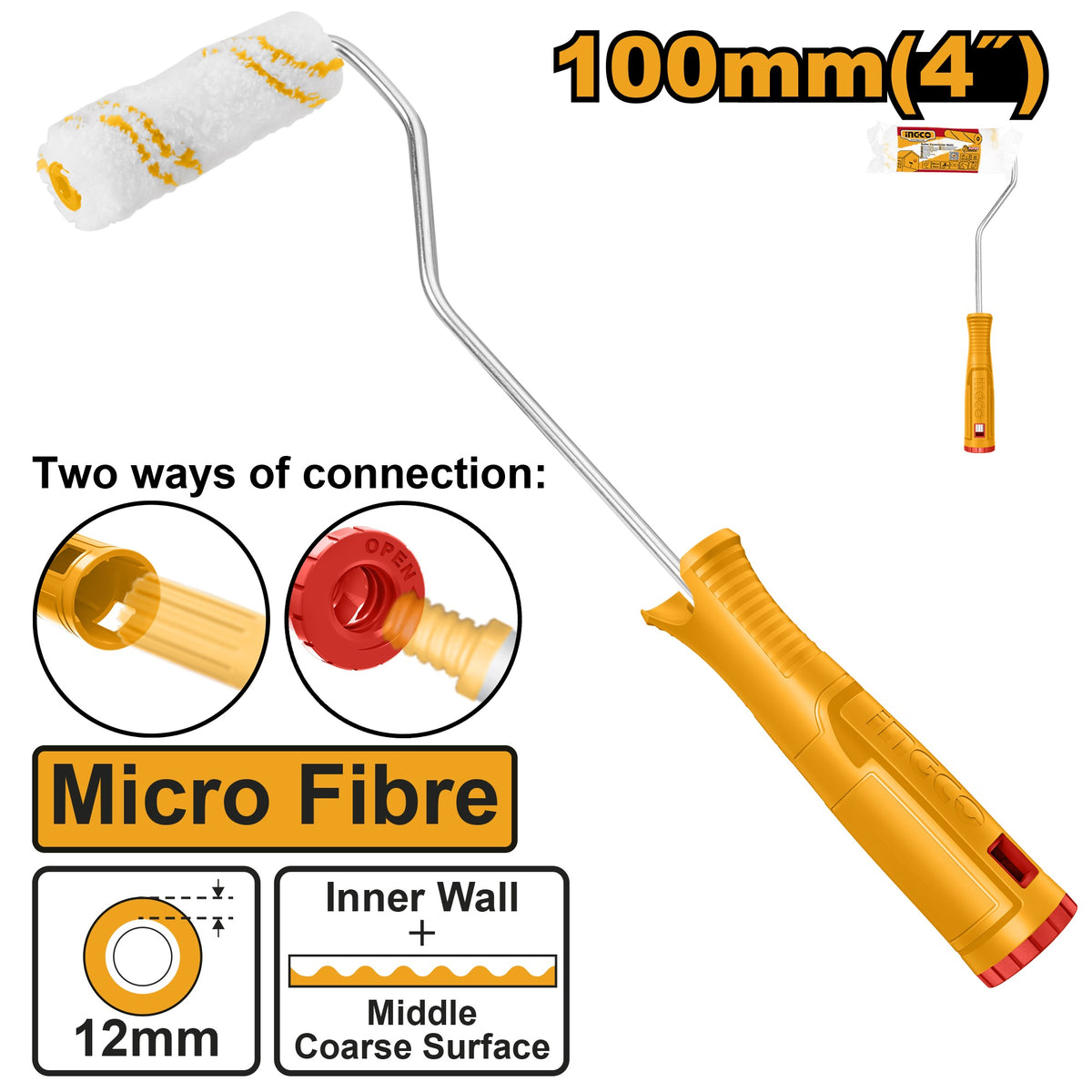 INGCO Mirco Fibre with 12mm Thick Wall 4" Paint Roller HRHT281002