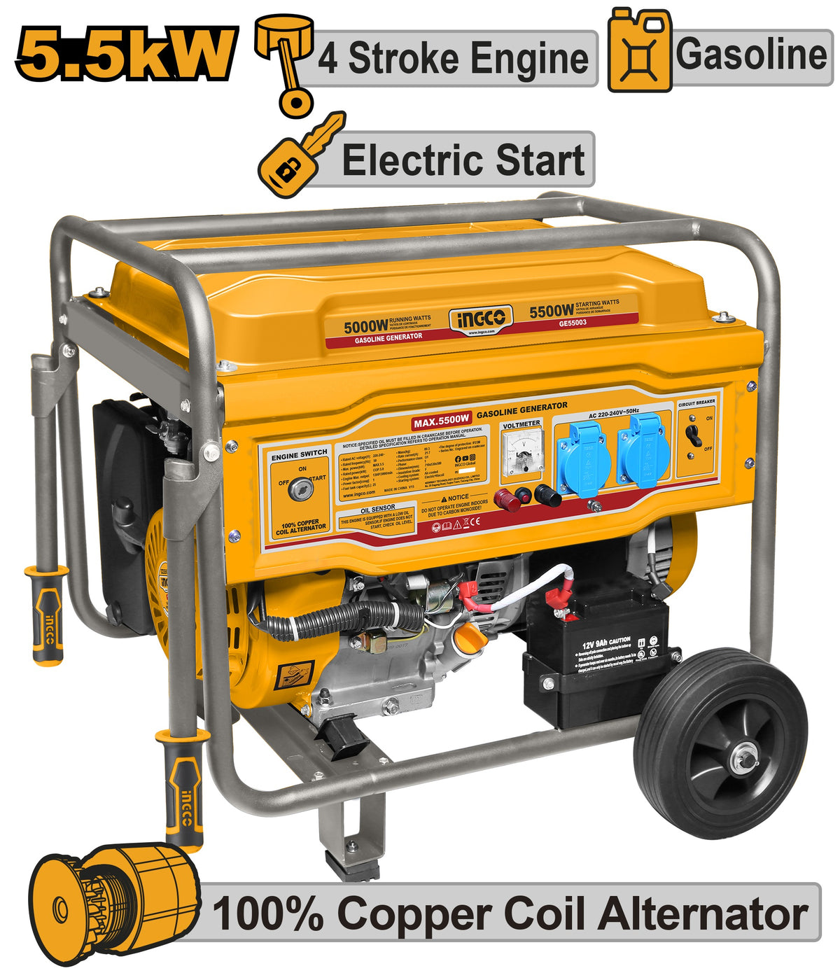 INGCO Gasoline Generator Max 5500W Rated 5000W GE55003