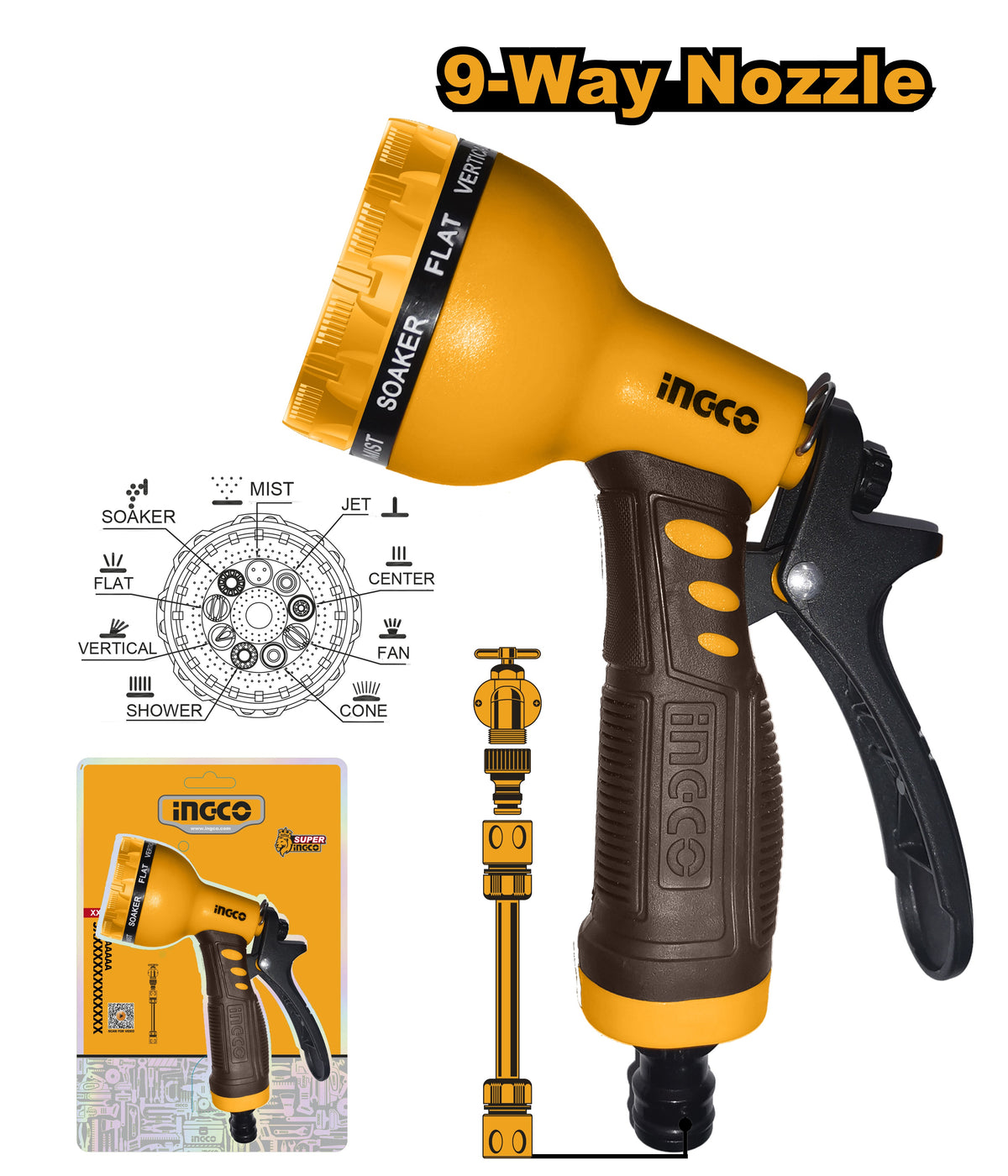 INGCO 9 Pattern Spray Nozzle HWSG092