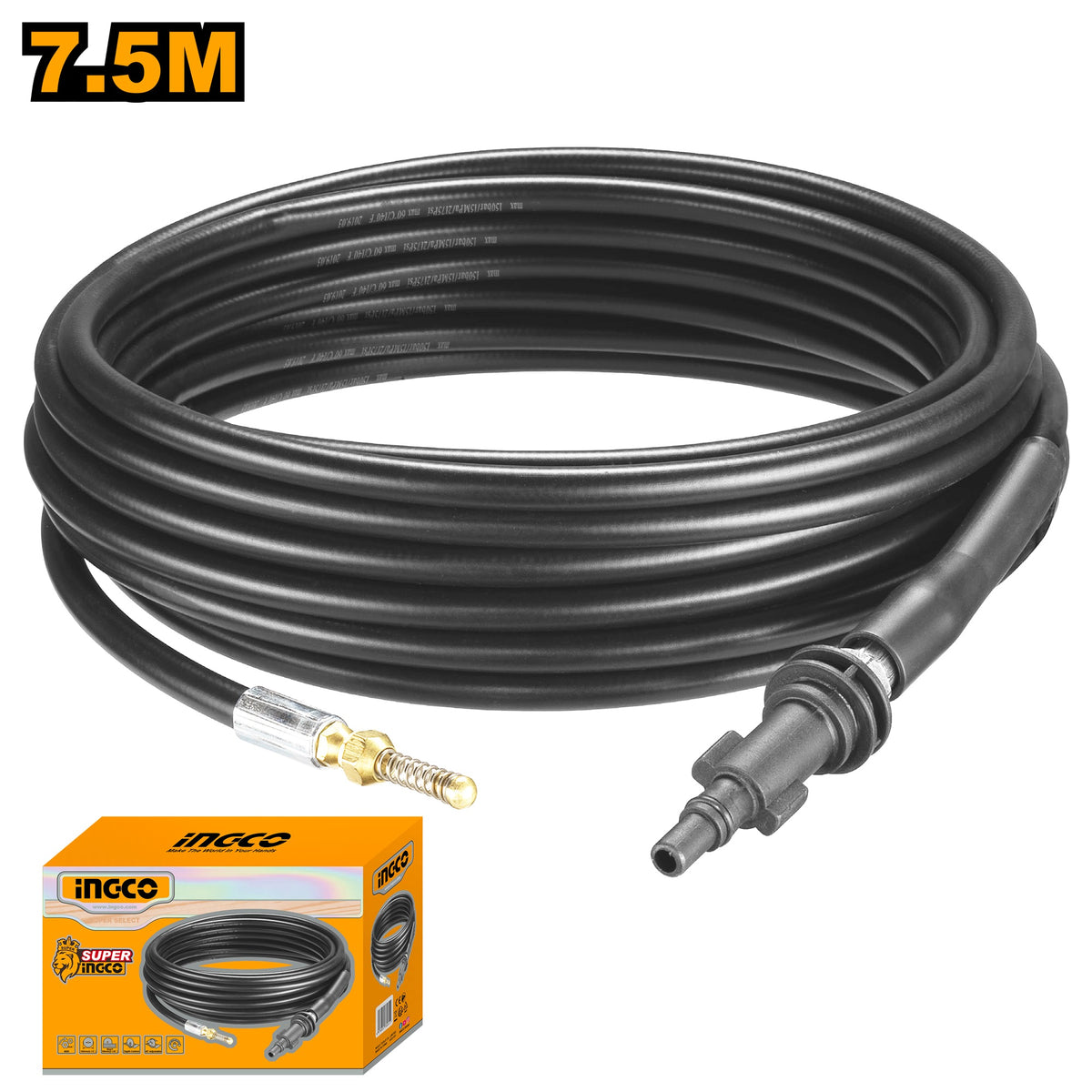 INGCO 7.5m High Pressure Pipe Cleaning Hose 150BAR AHPH7511