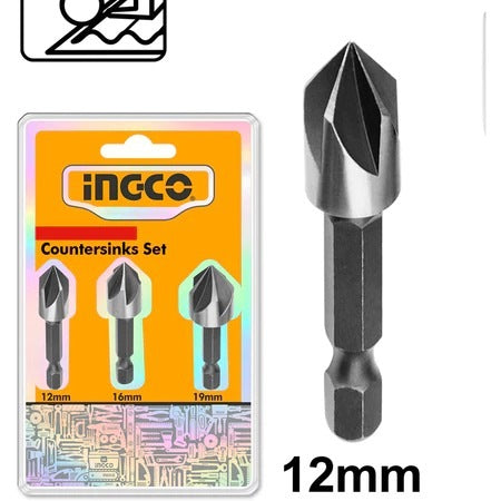 INGCO 3pcs HSS Countersunk Bit set 12, 16 & 19mm DBCS0031 – view 3