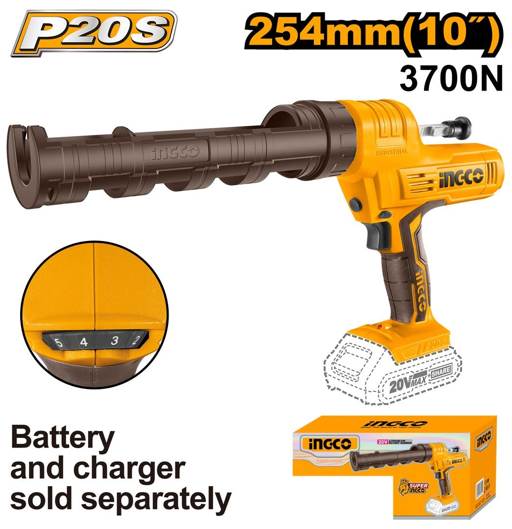 INGCO 20V LI-ION Cordless Caulking Gun 254mm (Bare Unit) CCGLI2001 – view 3