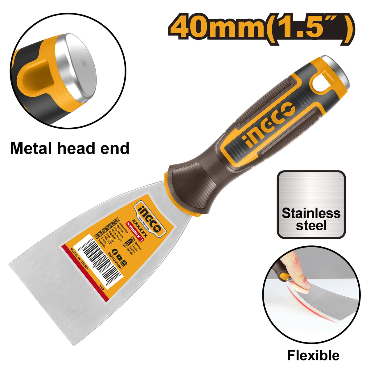 INGCO Stainless Steel Fine Polished Putty Trowel HPUT08040