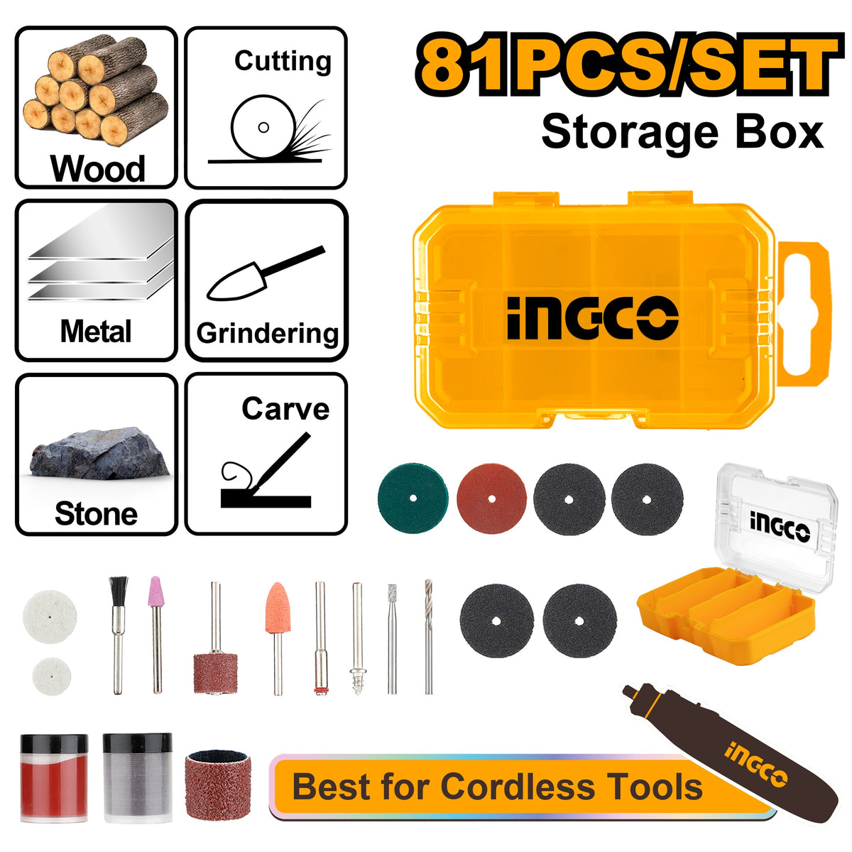 INGCO 81pcs Accessories set for Mini Drill AKMG8081