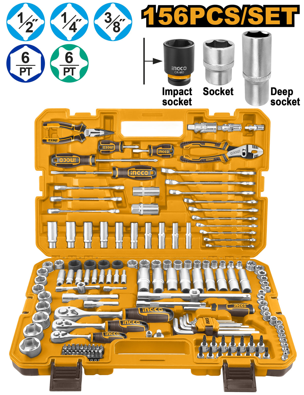 INGCO 156pcs Hand Tool set in Case HKTHP21561