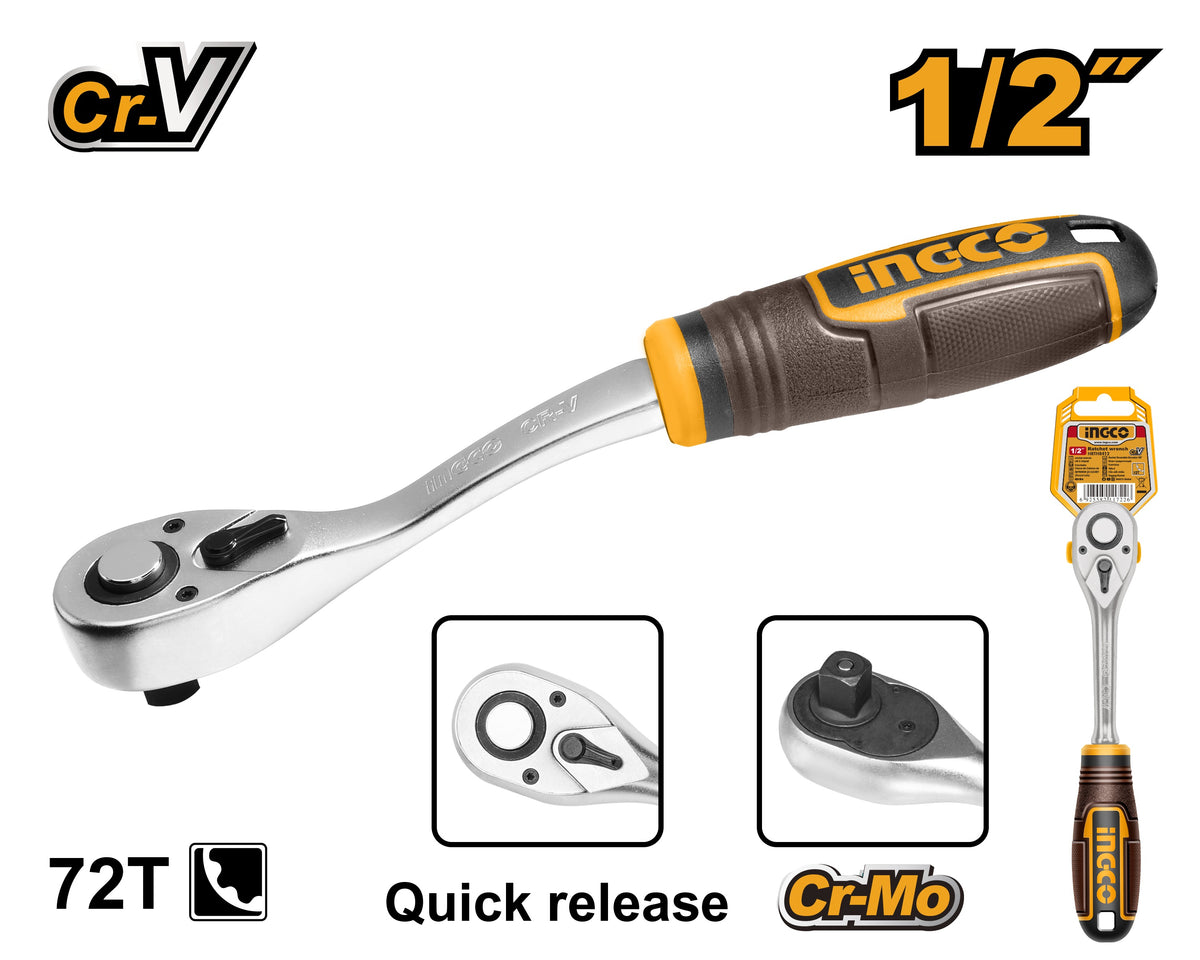 INGCO 1/2" DR. Ratchet Handle 72T Length 260mm HRTH8412