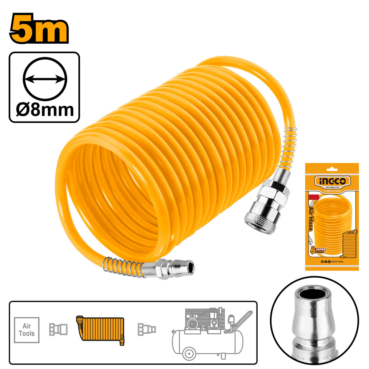 INGCO PU Coil Hose with Nitto Type Coupling AH1051-3