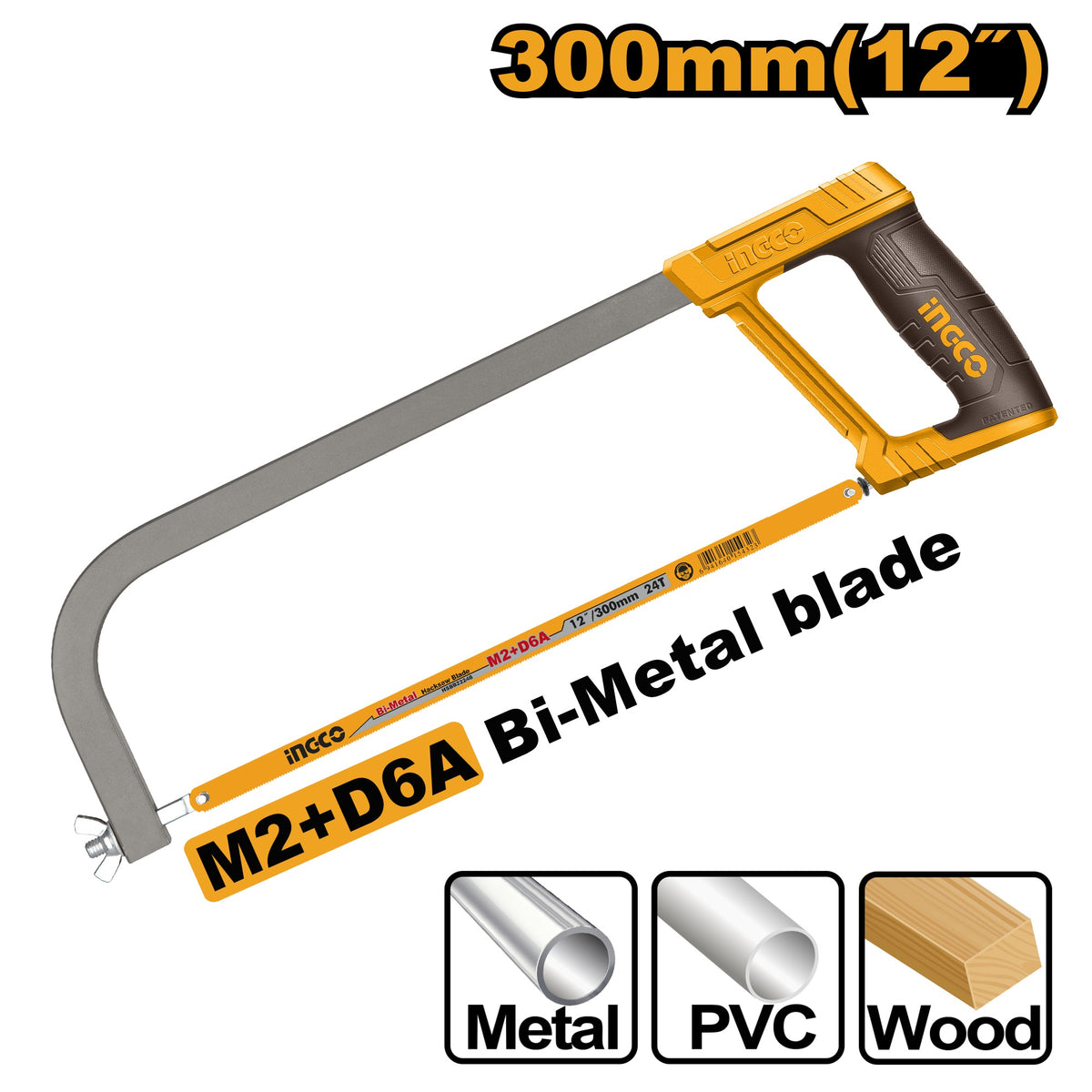 INGCO Hacksaw Frame with Soft Grip Handle 12" 300mm HHFS3068