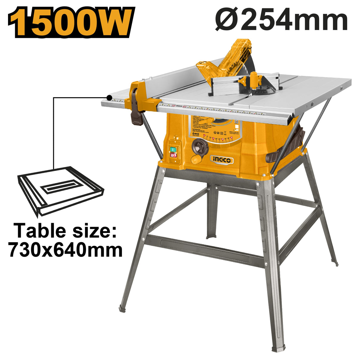 INGCO Table Saw with Stand 10" 254mm 1500W TS150078