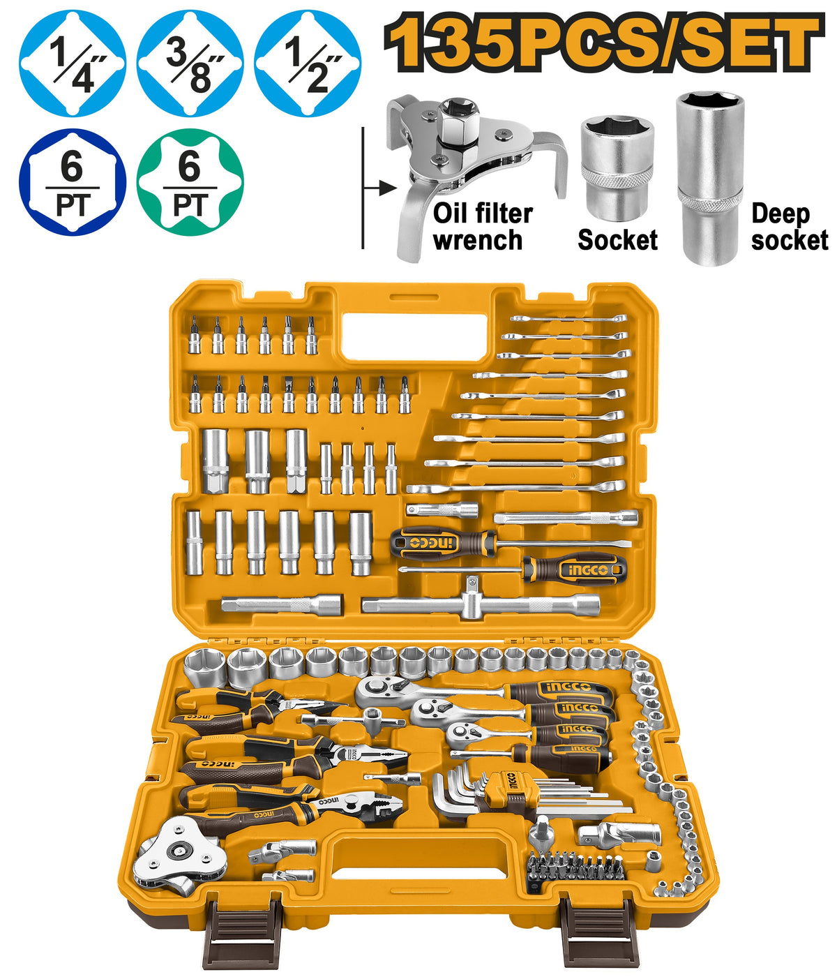 INGCO 135pcs Combination Hand Tool set HKTHP21351
