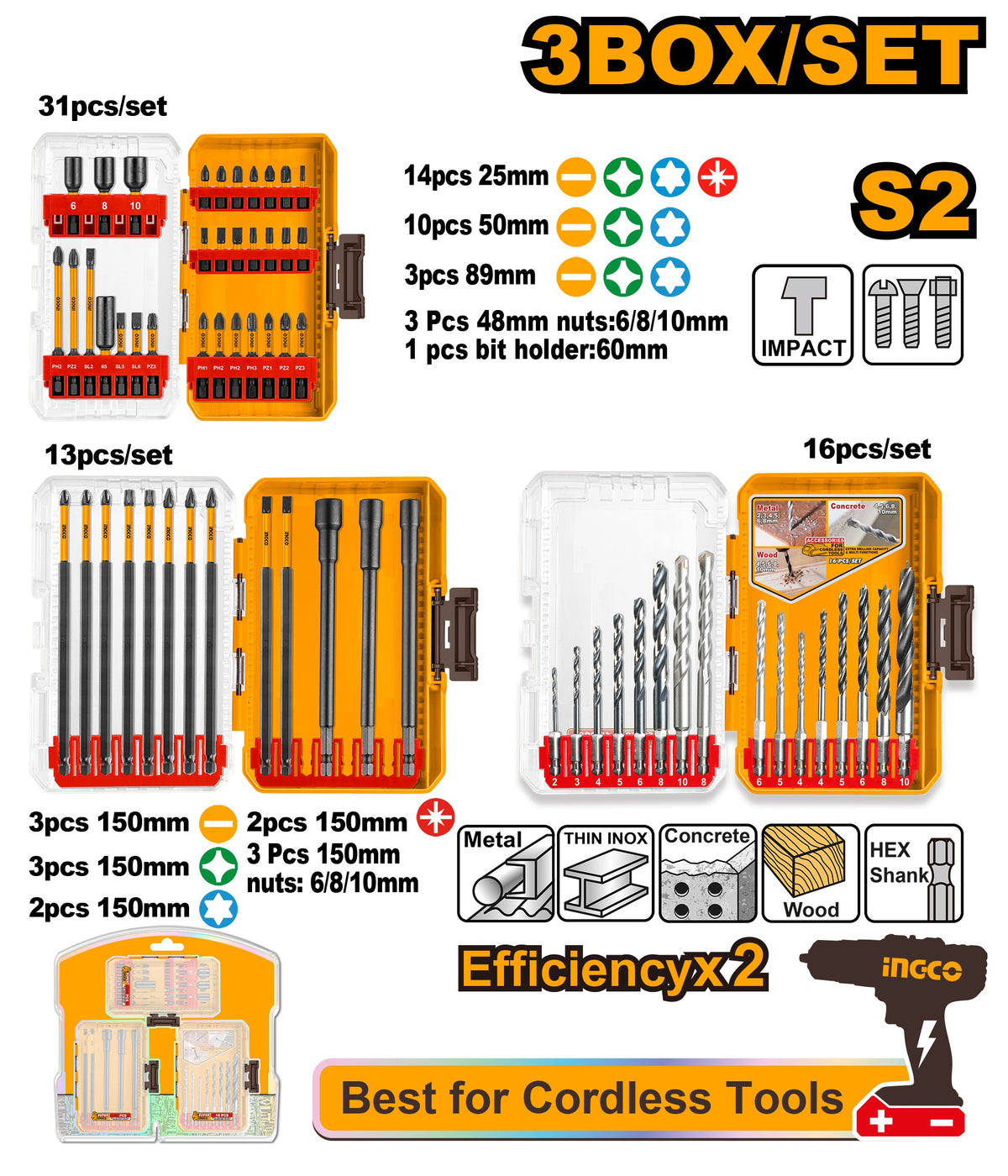 INGCO 3SETS Accessories Combo set AKDL26008