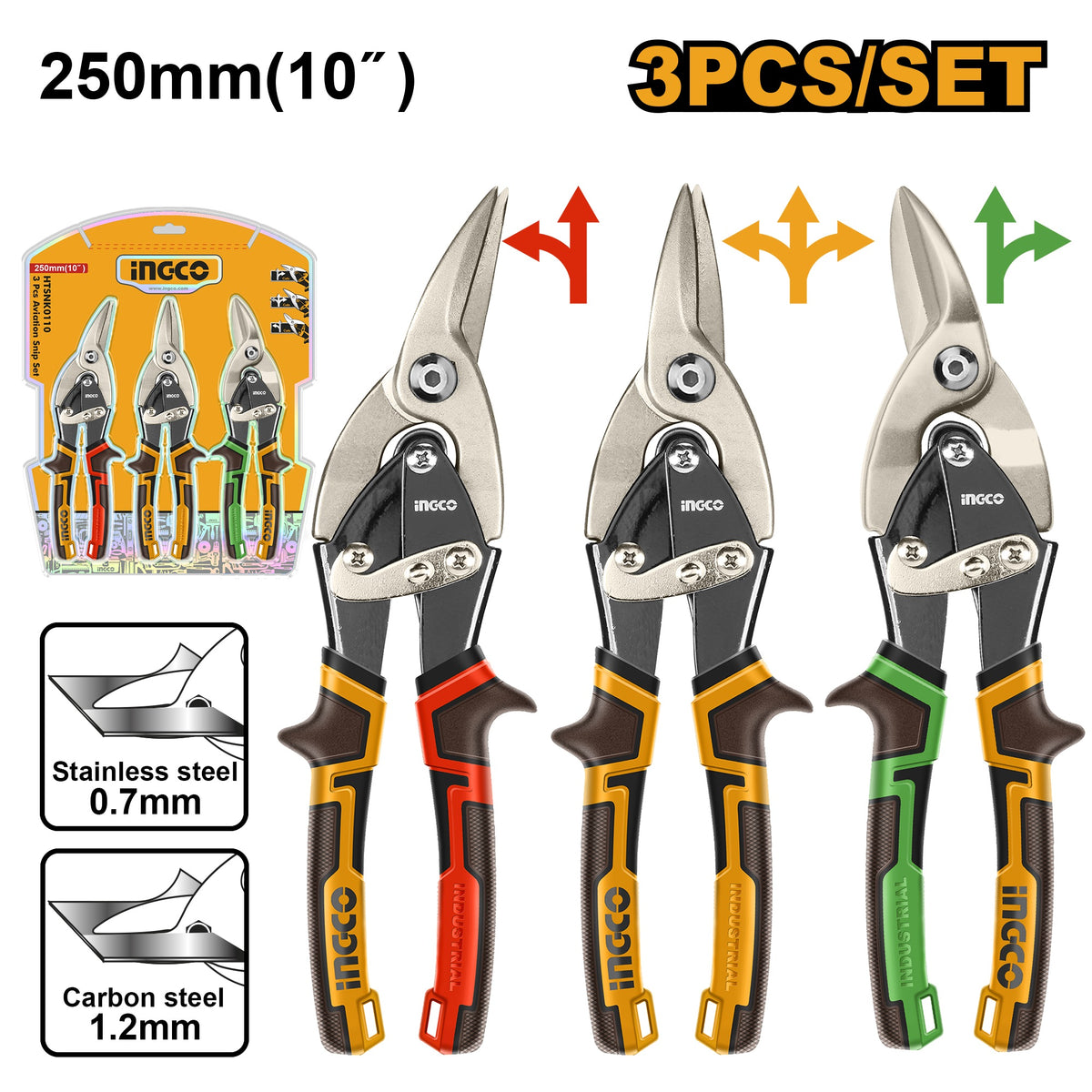 INGCO 3pcs Aviation Snip set 10" 250MMM HTSNK0110