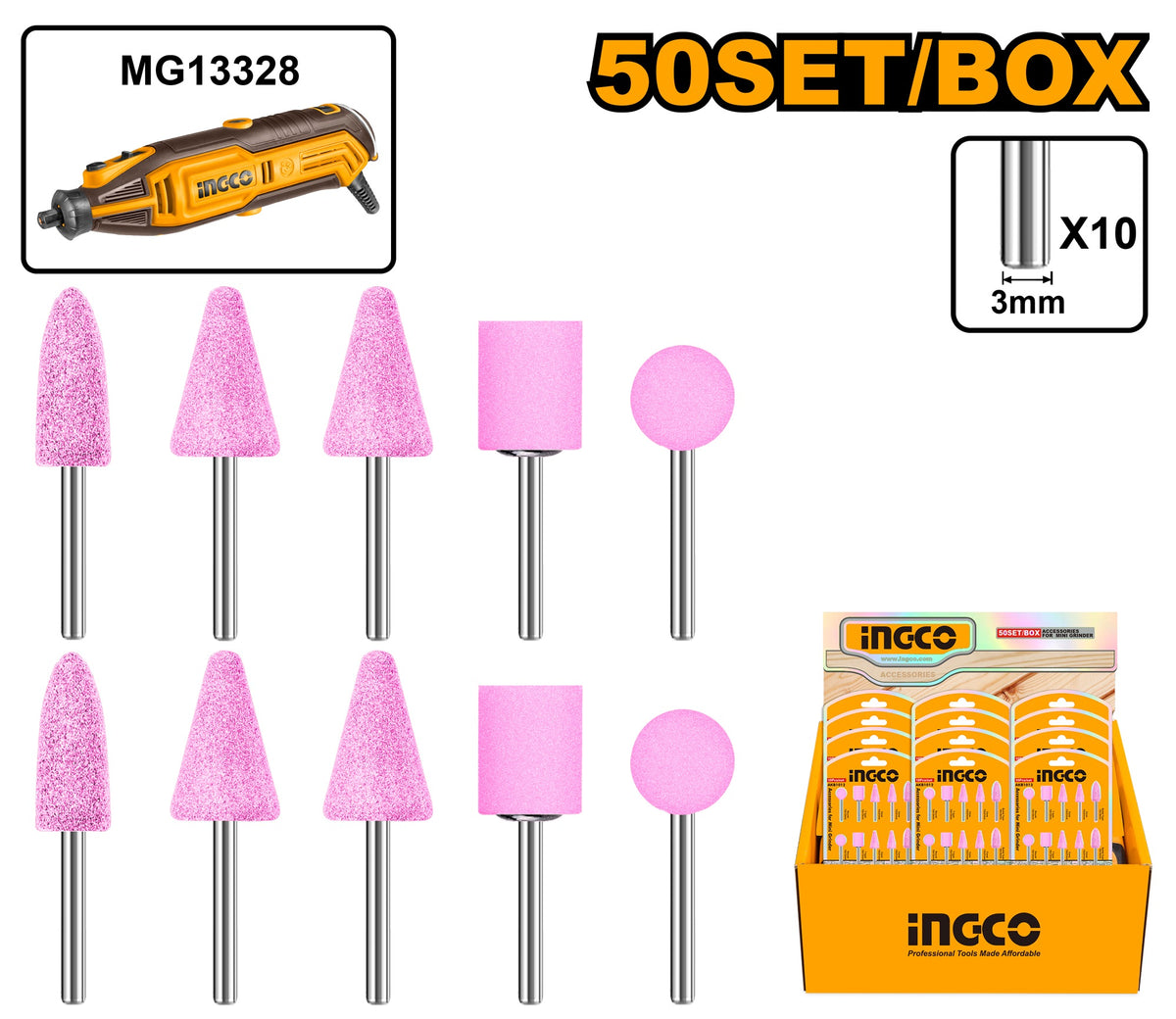 INGCO 10pcs Mounted Stone set for Mini Grinder AKB1012