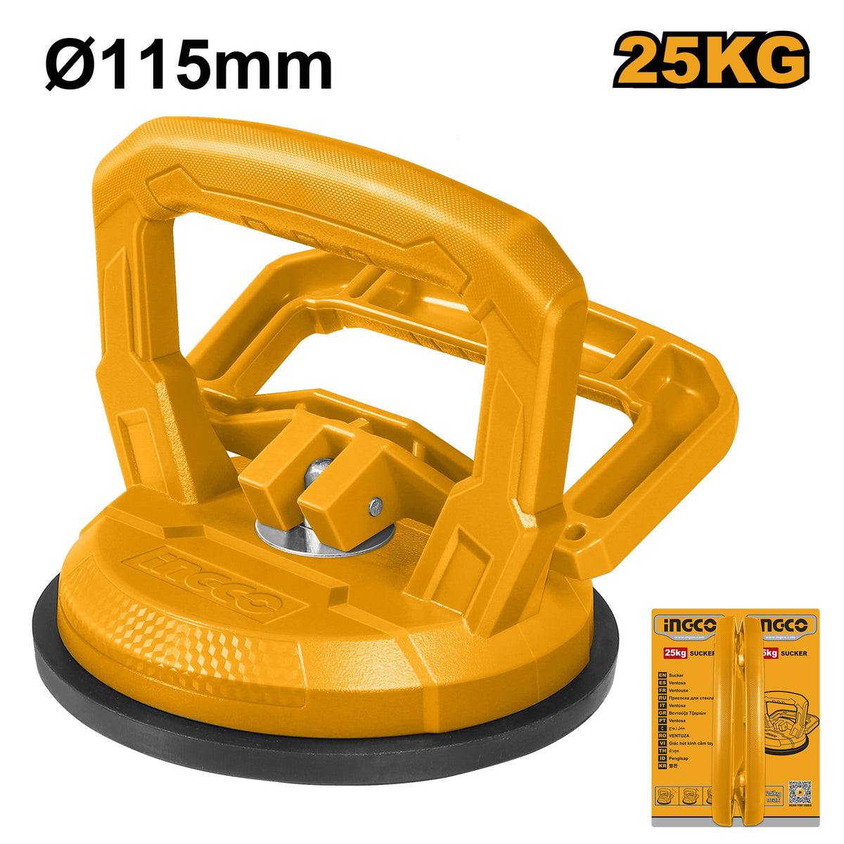 INGCO 1-PAD Suction Lifter, 115mm Pad, Max 25kg HSU012501
