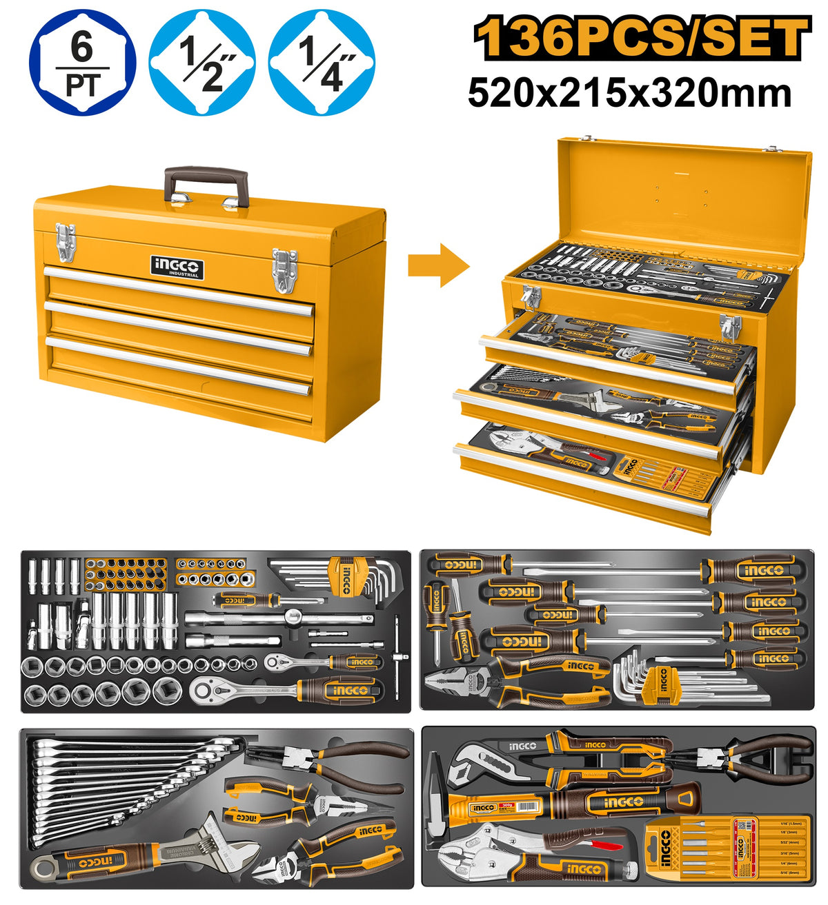 INGCO 136pcs Tool Chest set HTCS261368