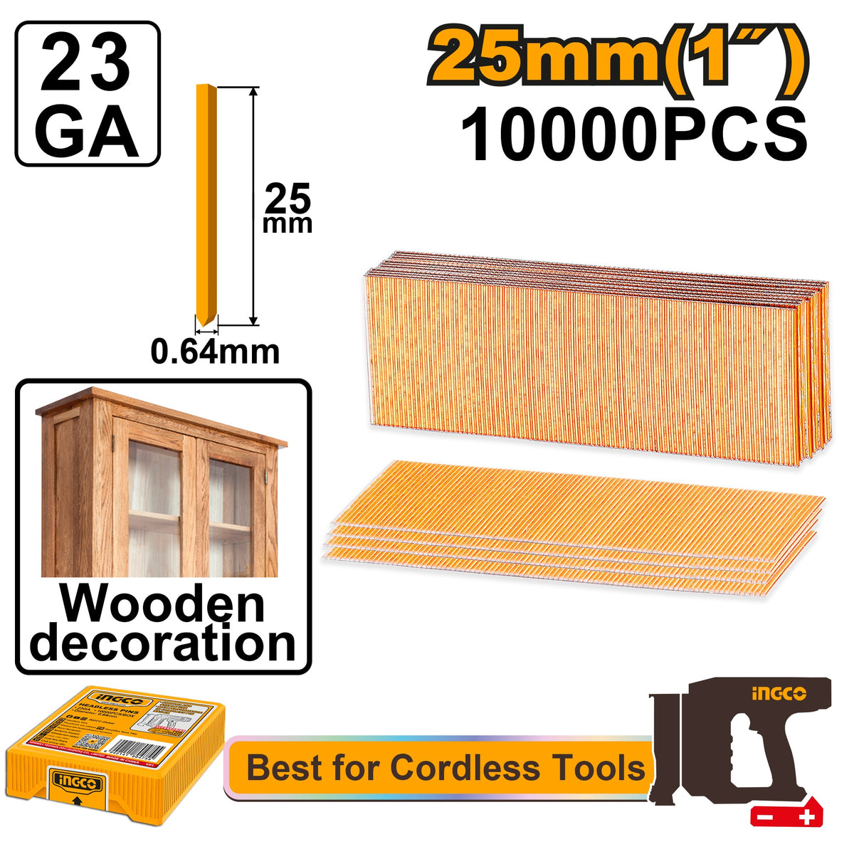 INGCO 25mm Headless Pin Nail 10000/BOX ANA06825