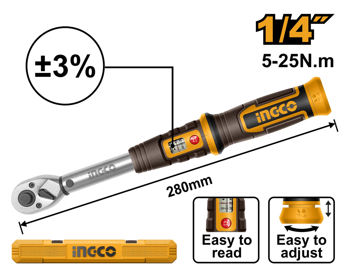 INGCO 1/4" DR. Torque Wrench 5~25Nm HPTW1425N8