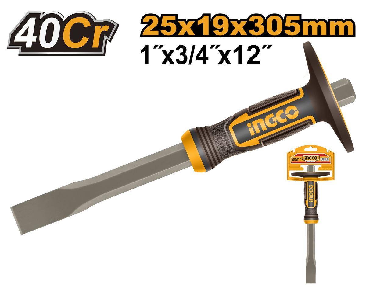 INGCO 40CR. Concrete Flat Chisel W/guard 12" 305X19X25mm HCCL832519