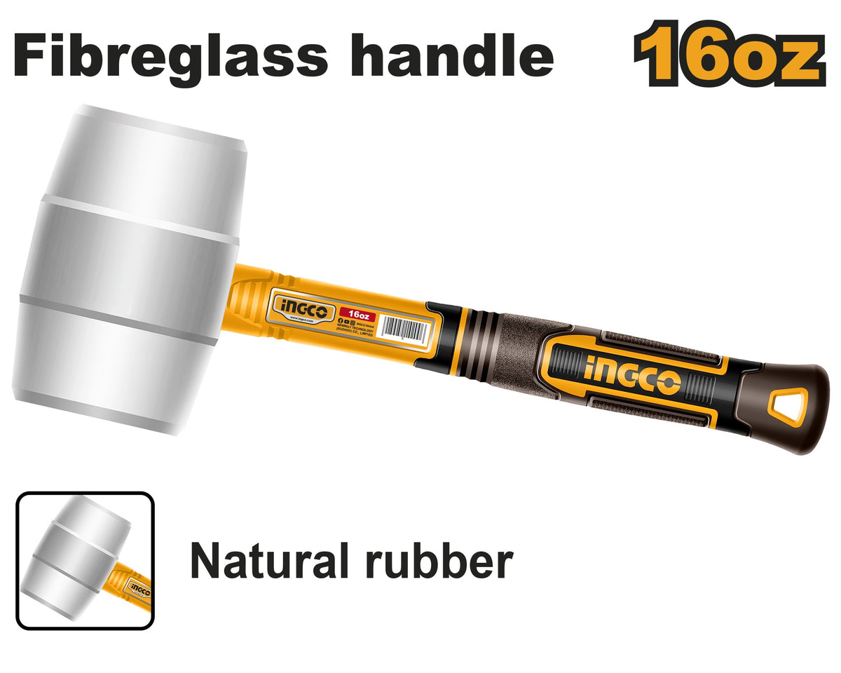 INGCO White Natural Rubber Non Spark Hammer Fiberglass Handle HRUH8908 โ view 2