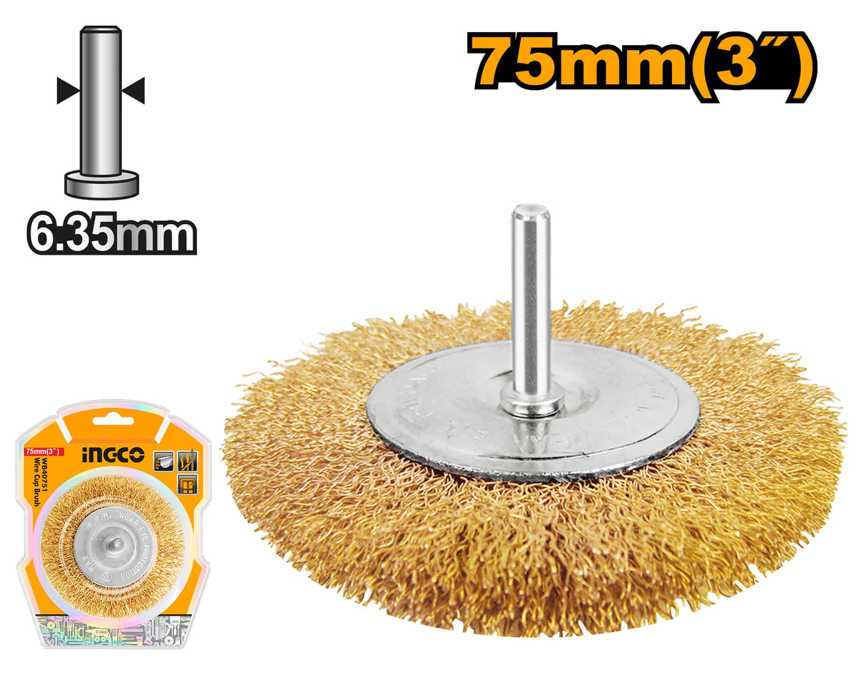 INGCO Steel Wire Wheel Brush 75mm with 1/4" Shank WB40751