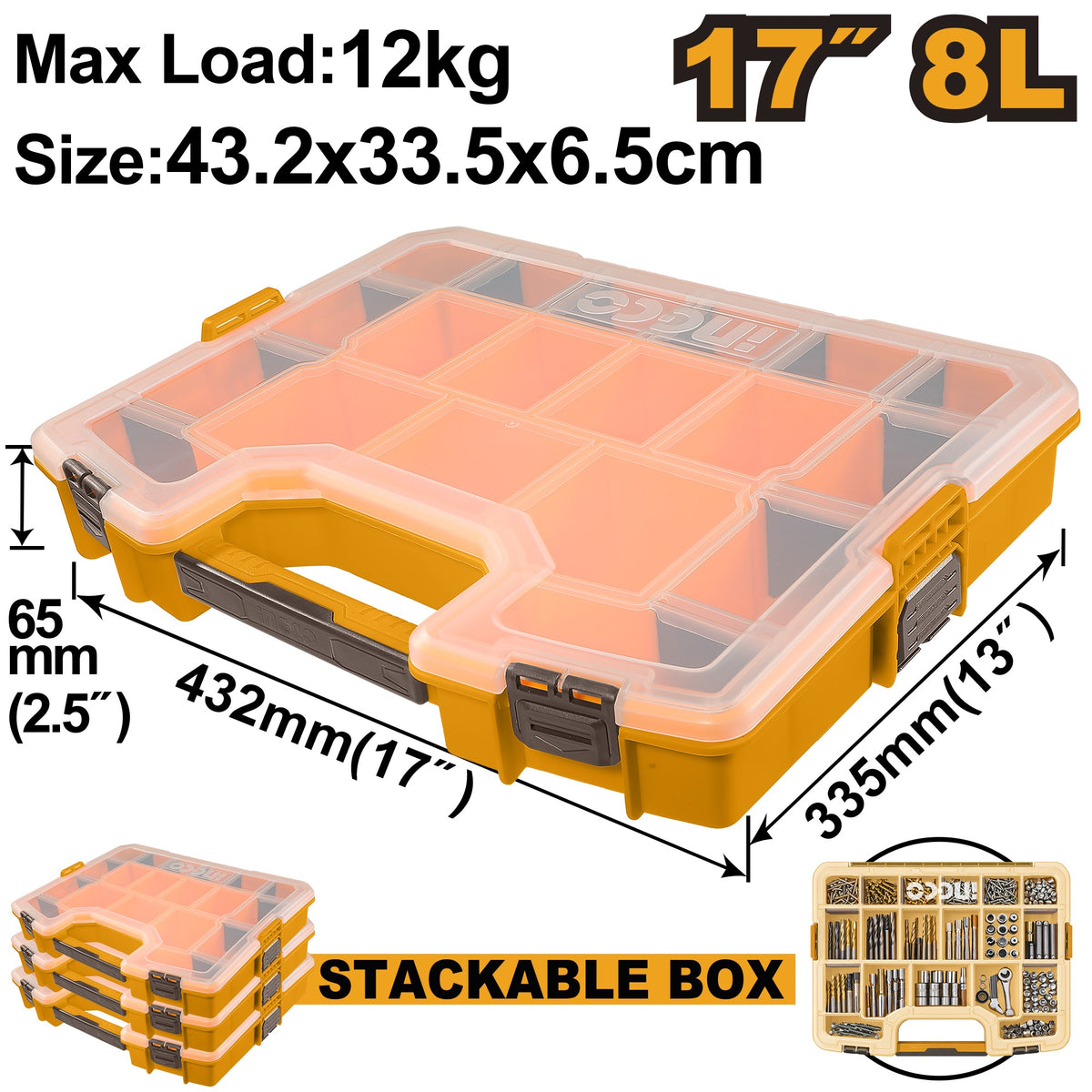 INGCO 17" Plastic Stackable Organiser 432X335X65mm PBX1711