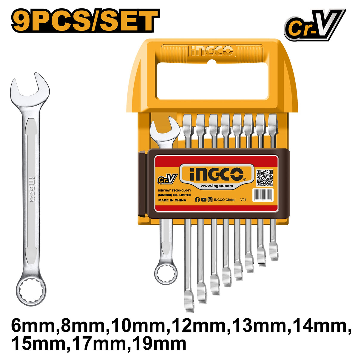 INGCO 9pcs Combination Spanner set 6,8,10,12,13,14,15,17,19mm HKSPA1096
