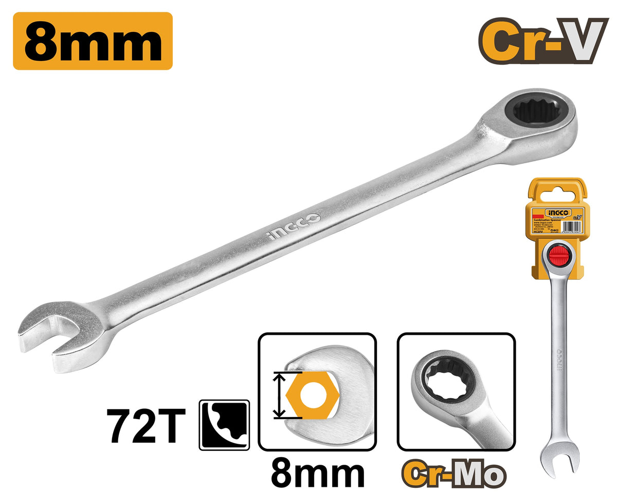 INGCO Cr.v Gear Ratchet Combination Spanner HCSPAR081