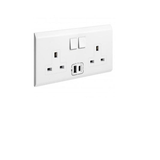 LEGRAND MalliaTM Senses 2Gang British standard socket outlets - 13 A - 250 VA with USB charger-Electrical Supplies-DELIGHT OptoElectronics Pte. Ltd