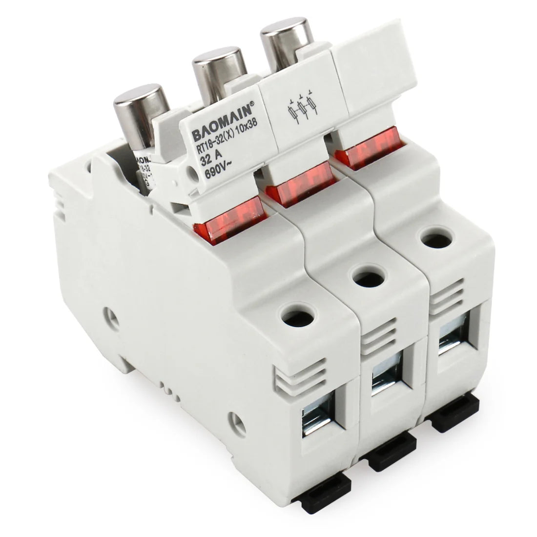 Baomain Cylindrical Fuse Holder RT18-32(X) 10mm X 38mm Fuse Base DIN Rail Mount CE&UR Listed