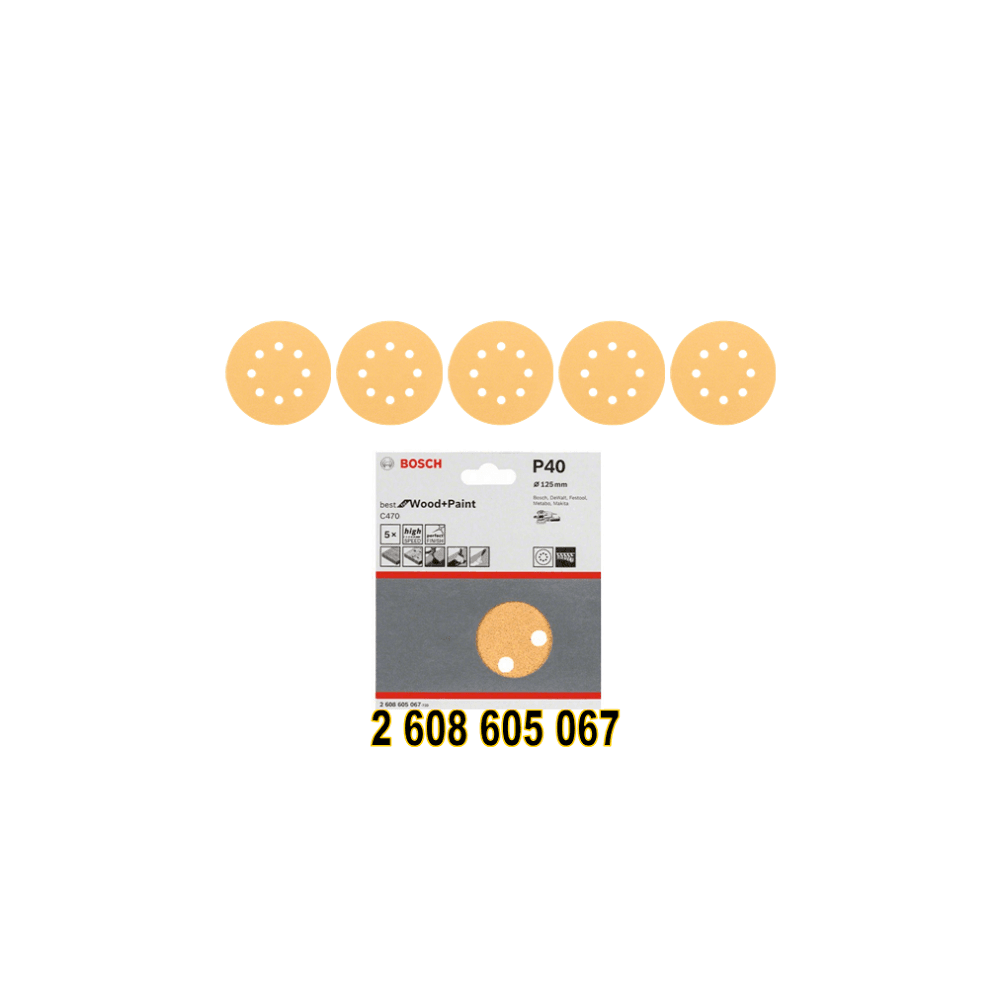 BOSCH Wood and Paint Sanding Disc. C470. 5pcs per pack. Use with orbital sander.