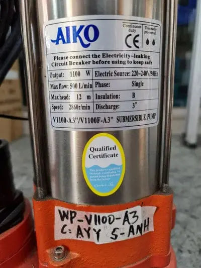Aiko 3" Sewage Pump 1100W | Model : WP-V1100-A3