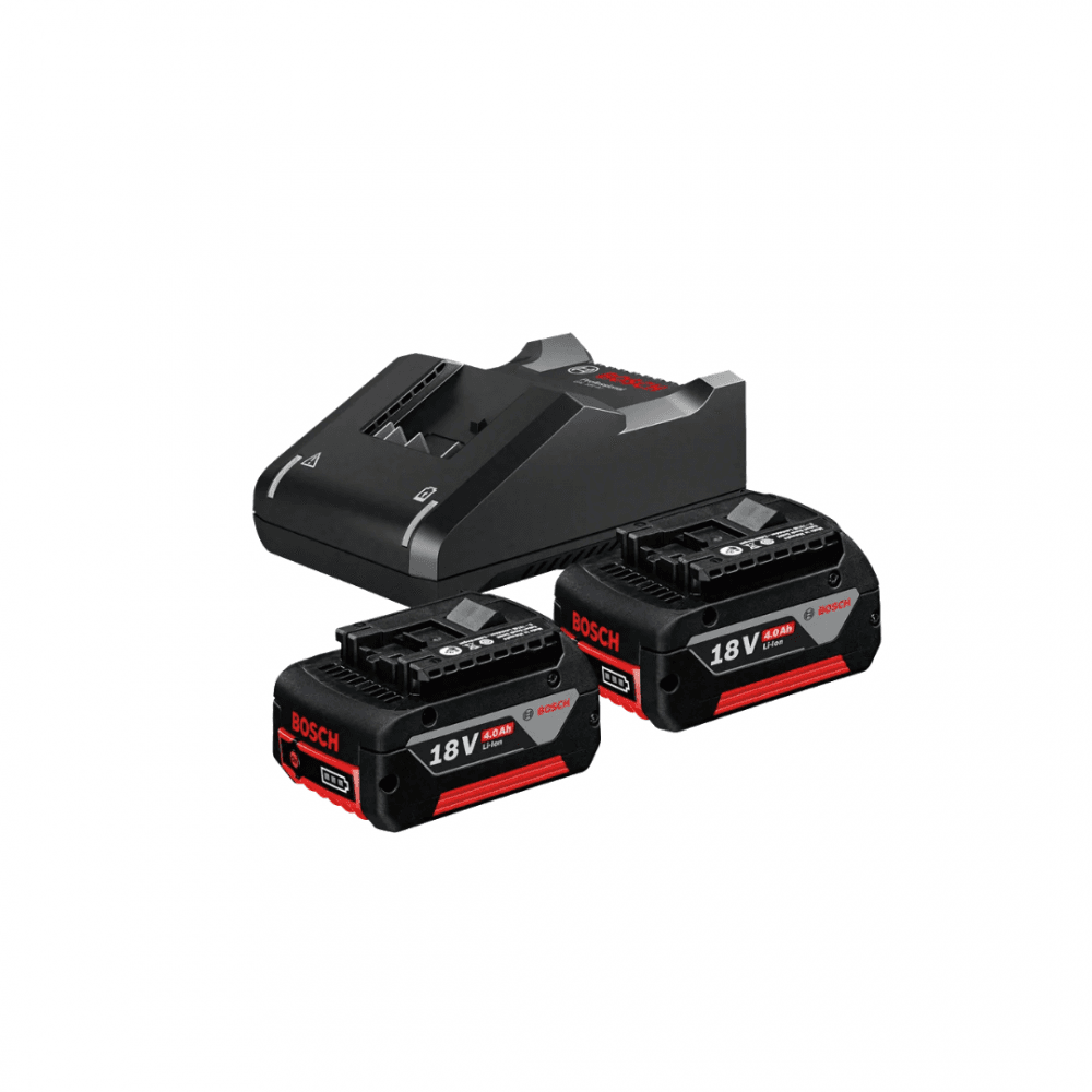 BOSCH Starter Kit 18V 4.0Ah 2pcs Battery and 1pc AL1860CV Multi-Volt Quick Charger.