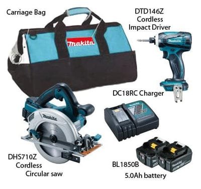 MAKITA 18V CORDLESS COMBO KIT DLX 2085 M, Includes Circular Saw, Impact Driver and 2x 5.0Ah Batteries
