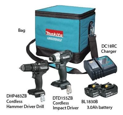 Makita 18V Combo Kit with Hammer Driver Drill (DHP483) + Impact Driver (DTD155) | Model : M-DLX2221B