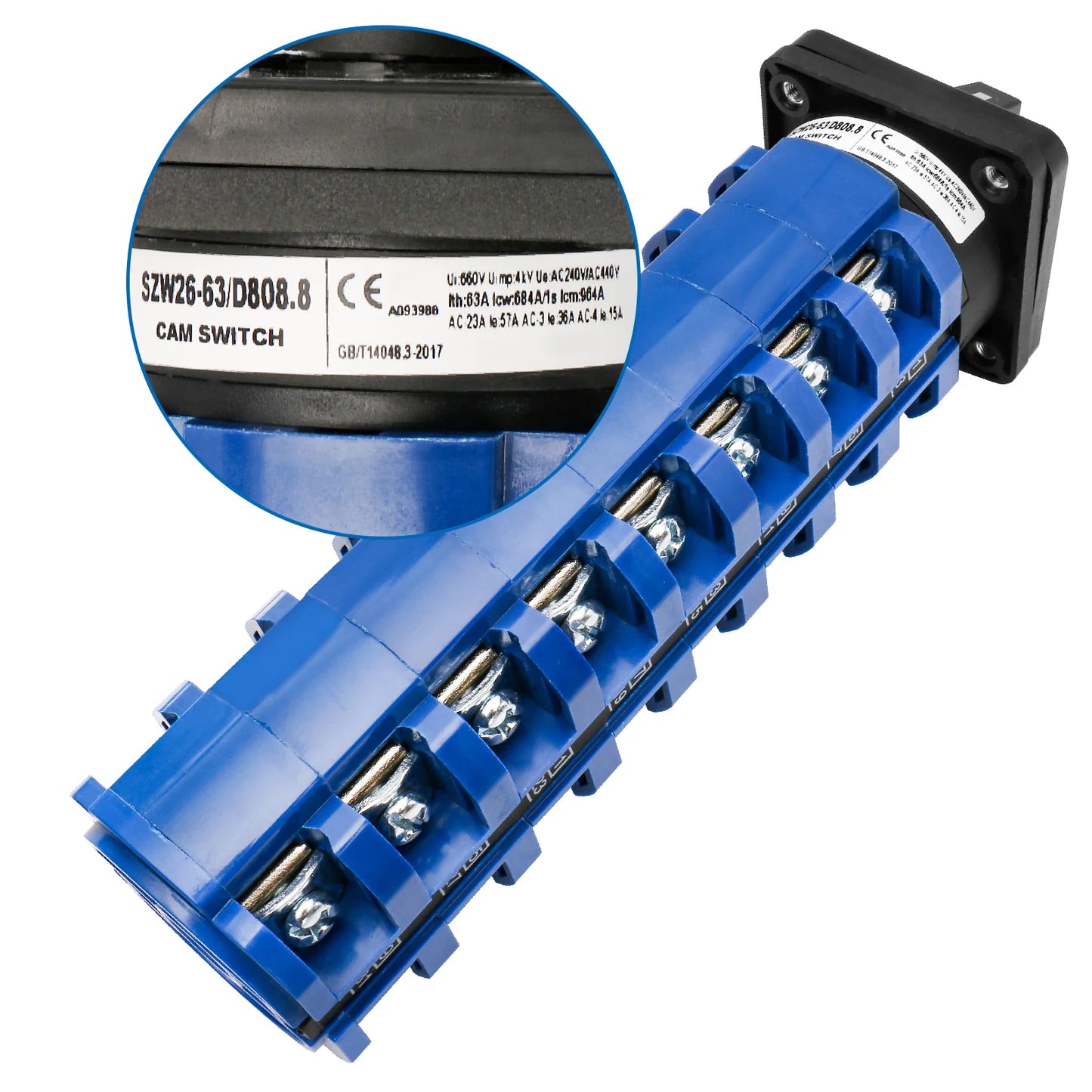 Baomain 63A Rotary Selector Cam Changeover Switch, SZW26-63/D808.8 AC 660V 3 Positions 8 Phase 32 Terminals Cam Switch