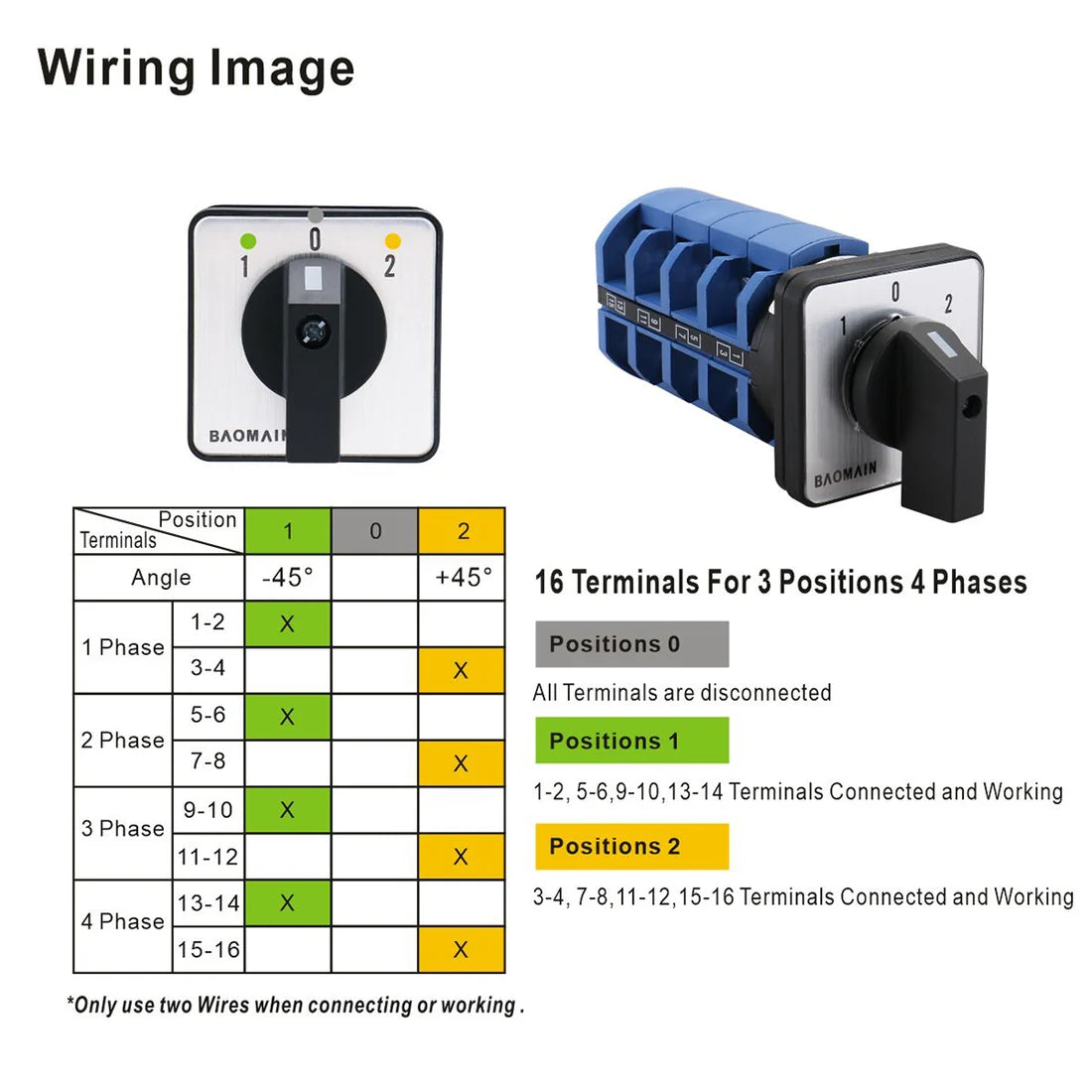 Baomain Rotary Selector Cam Changeover Switch with Master Switch Exterior Box 660V 63A 3 Positions 4 Phase 4NO+4NC SZW26-63/D404.4D