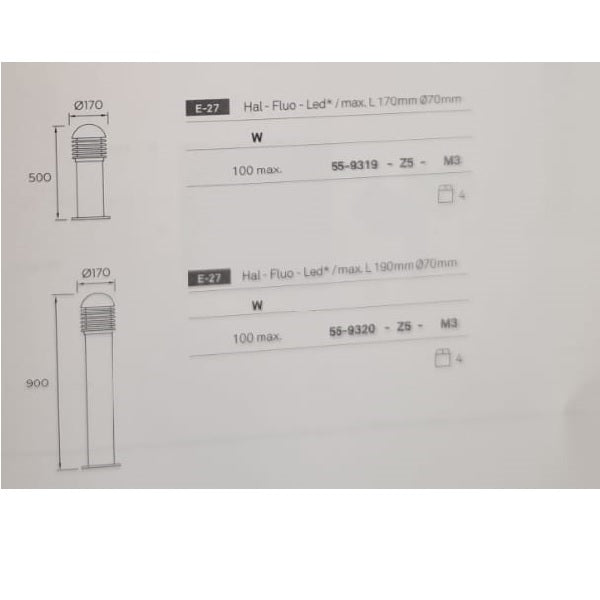 Balizas Bollard Fitting with Round Top IP44 Grid E27 15 Urban grey-Fixture-DELIGHT OptoElectronics Pte. Ltd