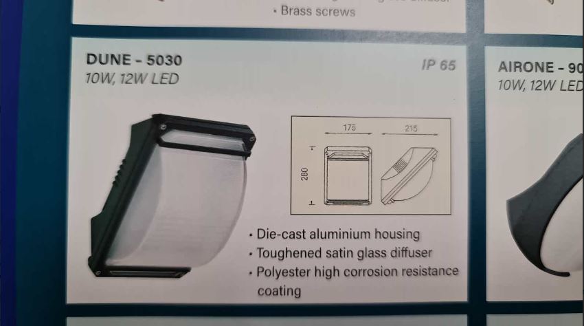 BOLUCE DUNE-5030 (1x12W LED Lamp) 6500K IP65 Surface Mounted Die Cast Aluminium Wall Light with Satin Toughened Glass Diffuser c/w Lamp