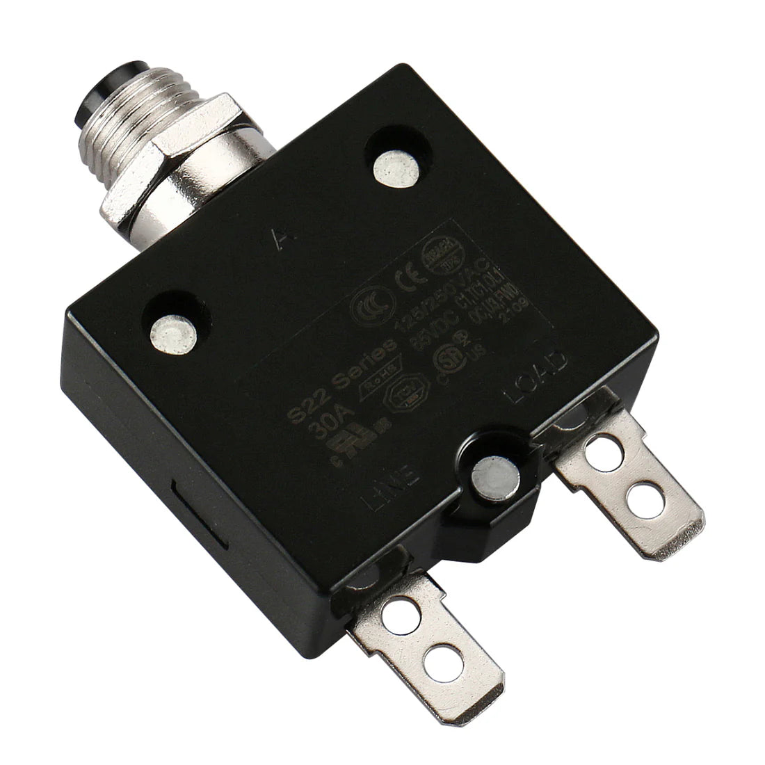 Baomain 100PCS Circuit Breaker Thermal Overload Switch Protector W66-30A 125/250VAC/50VDC Push Button Reset S22 30A