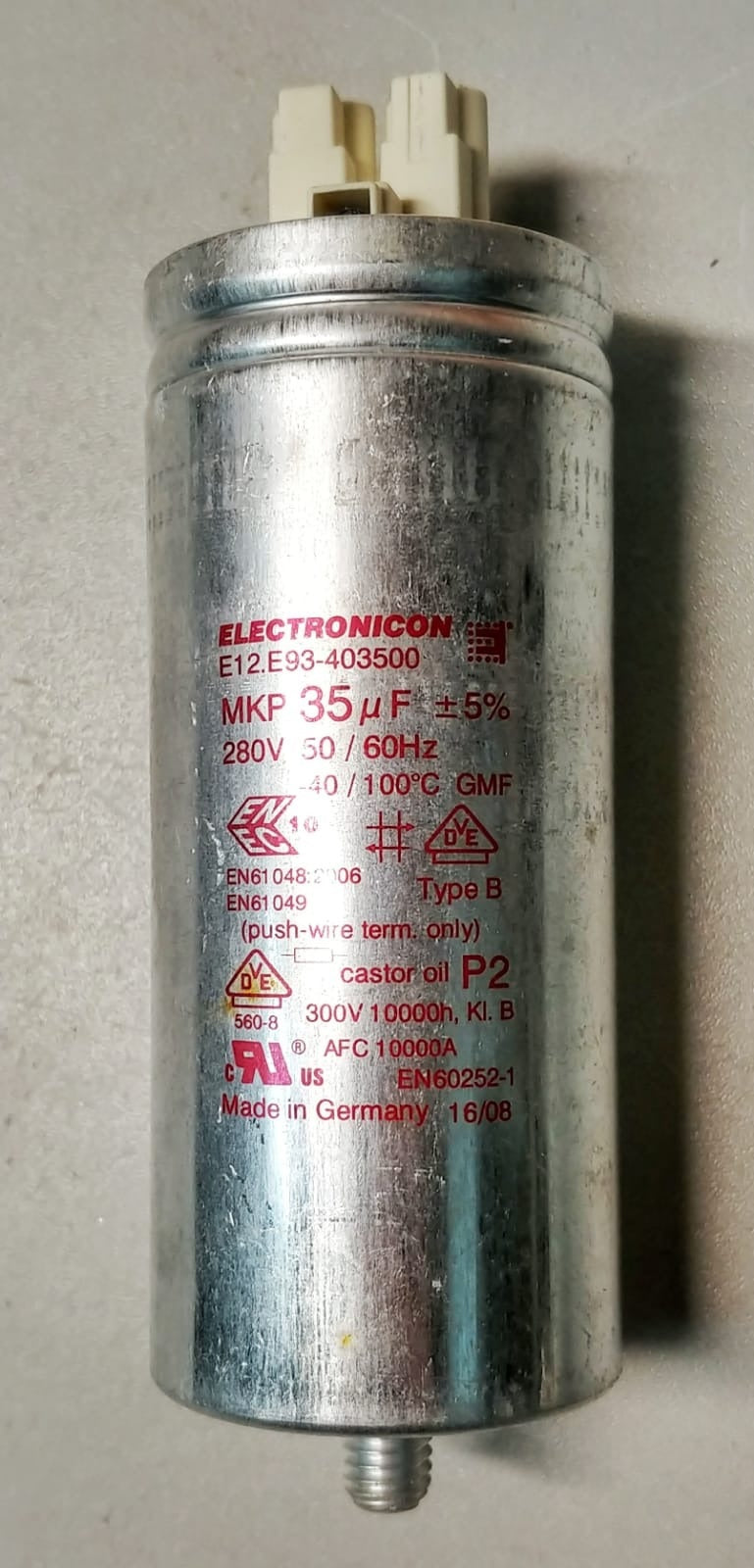 Electronicon E12.E93 35uF aluminium type B capacitor