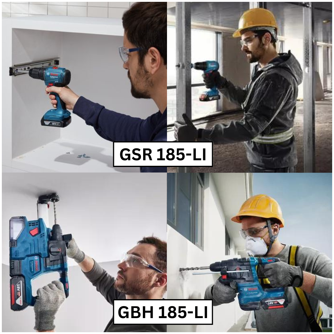 BOSCH GSR 185-LI and GBH 185-LI PRO Combo Kit Set - 18V Cordless Drill Driver & Cordless Rotary Hammer Drill Set
