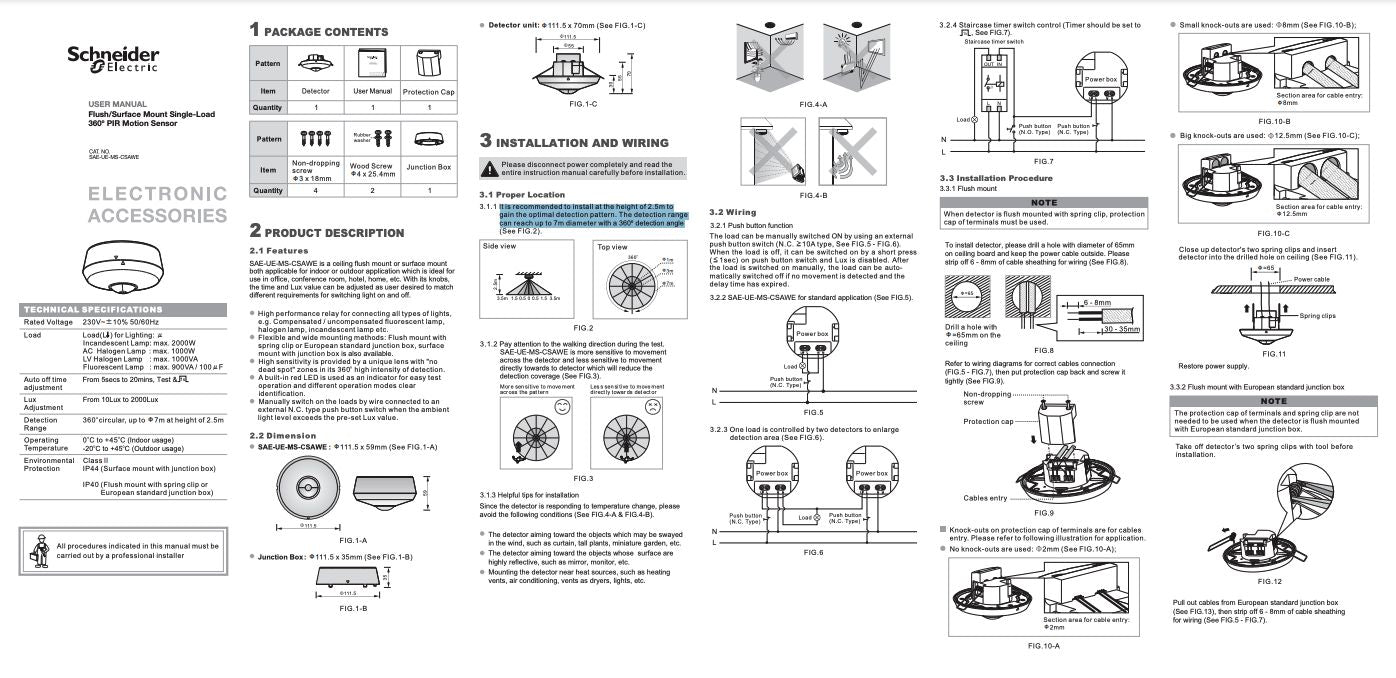 SCHNEIDER SAE-UE-MS-CSAWE ARGUS Occupancy Sensor-Electrical Supplies-DELIGHT OptoElectronics Pte. Ltd