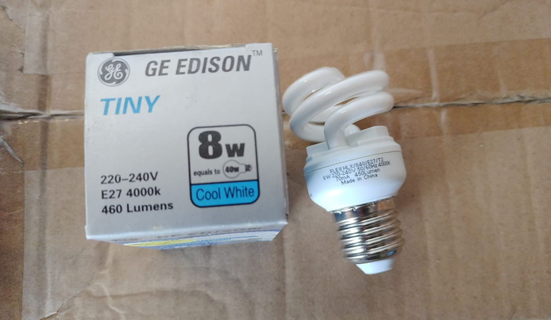 GE FLE8HLX/840 8W 4000K E27/T2 Spiral Bulb x4pcs